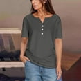 thumbnail image 2 of Brnmxoke Womens Shirts Dressy Casual Short Sleeve 2025 Summer Tops Spring V Neck Button Up Tunic Blouses Solid Color Loose Comfy Work Office Henley Tshirt Dark Gray,XL, 2 of 6