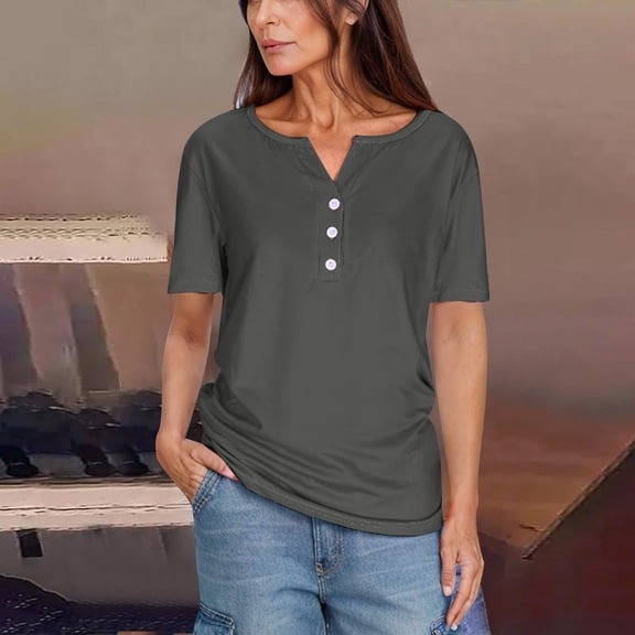 Women's Casual Solid Color Short-Sleeved V-Neck Top