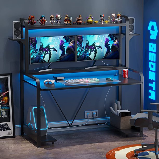 Sedeta 55" Computer Desk with Hutch and Storage Shelves Gaming Desk