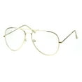 thumbnail image 2 of Trendy Oversized Officer Style Tear Drop Shape Metal Clear Lens Eyeglasses Shiny Gold, 2 of 4