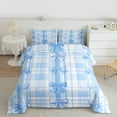 thumbnail image 2 of Manfei Ribbon Bow Bowtie King Size Comforter Sets,Blue Geometric Grid Print Bedding Comforter Set,Princess Bowknot Bedding Set For Child,Ultra Soft Home Decor Reversible,3-Piece, 2 of 8