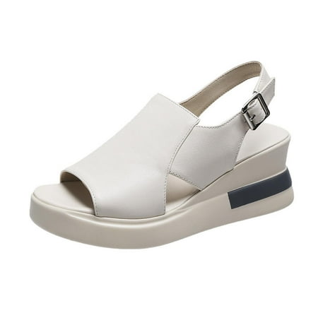

Shoes Clearance Sale Women s Ankle Strap Wedge Sandal Open Toe Strappy Sandals Espadrille Platform Shoes Sandals for Women with Arch Support Beige 5.5