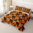 thumbnail image 3 of Erosebridal Halloween Bat Checkered Twin Quilt Set for Boys Girls, Goth Grid Print Twin Coverlet Set, Black Orange, 2pcs, 3 of 7