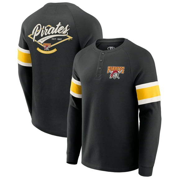 Men's Darius Rucker Collection by Fanatics Black Pittsburgh Pirates Waffle-Knit Raglan Long Sleeve Henley T-Shirt