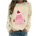 thumbnail image 2 of Xdegoge Merry Christmas Sweatshirts for Women Crew Neck Long Sleeve Tops Xmas Letter Print Shirts Merry Christmas Tee Shirts for Women Womens Christmas Shirt, Beige XL, 2 of 4