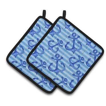 Beach Watercolor Anchors Pair of Pot Holders