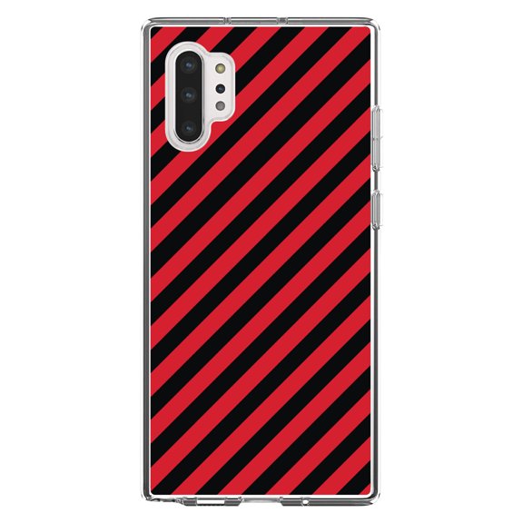 DistinctInk Clear Shockproof Hybrid Case for Galaxy Note 10 PLUS (6.8" Screen) - TPU Bumper, Acrylic Back, Tempered Glass Screen Protector - Black Red Diagonal Stripes