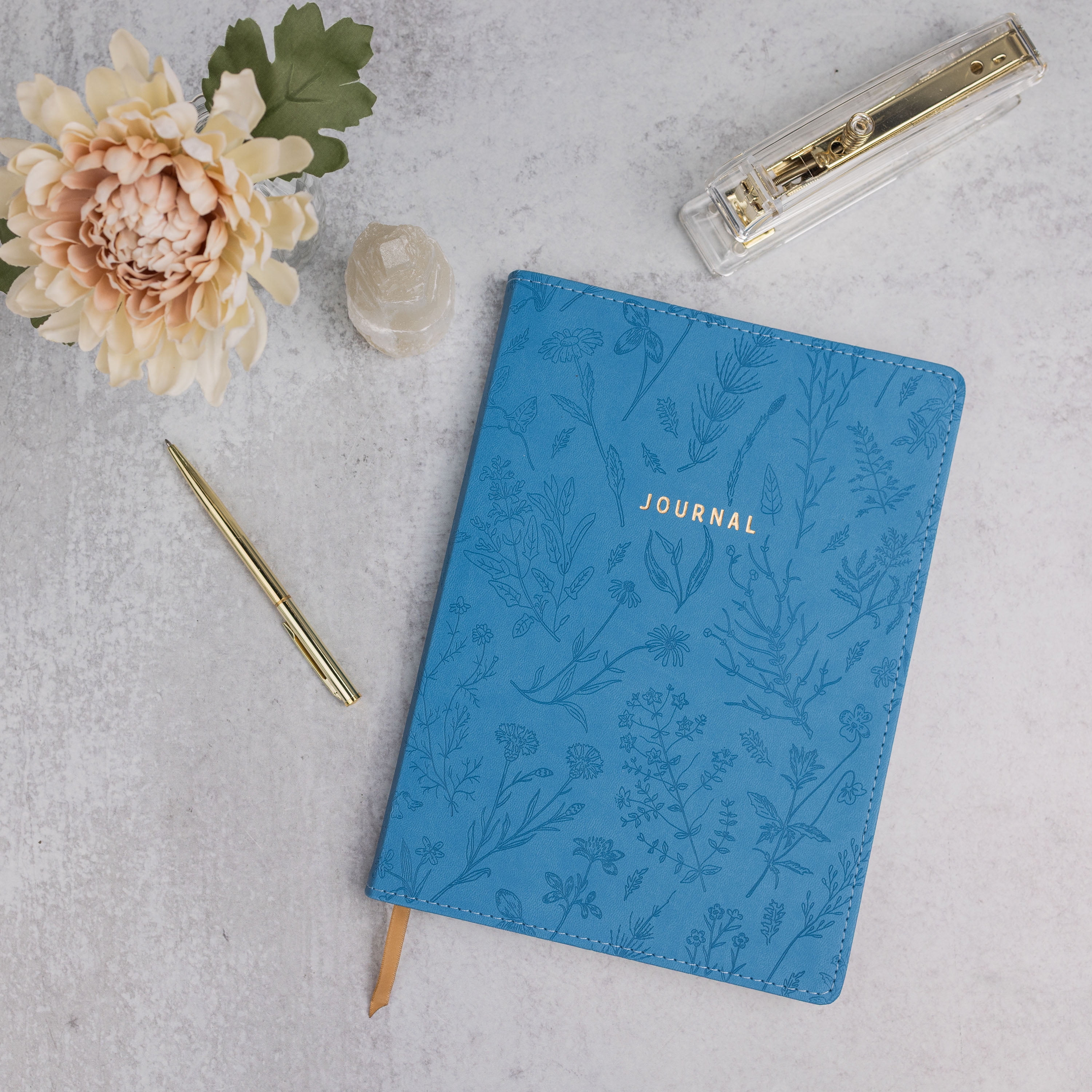 Think Ink Leatherette Jumbo Blue Wildflower Embossed Journal - 7.375” x 10.25", 192 Lined Pages