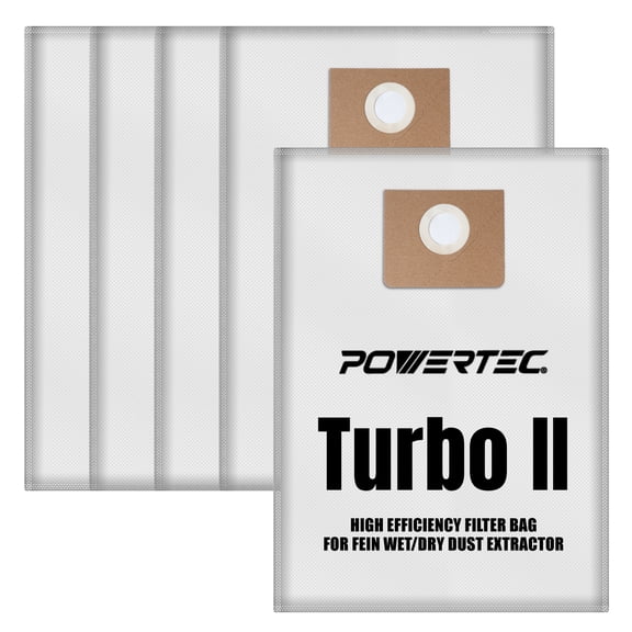 POWERTEC 5PK Fleece Filter Bag for Fein Turbo II Dust Extractor, Works for Turbo II & Dustex 35 L Wet/Dry Dust Extractor, Replacement Shop Vac Bags for Fein 31345062010 (75114N)