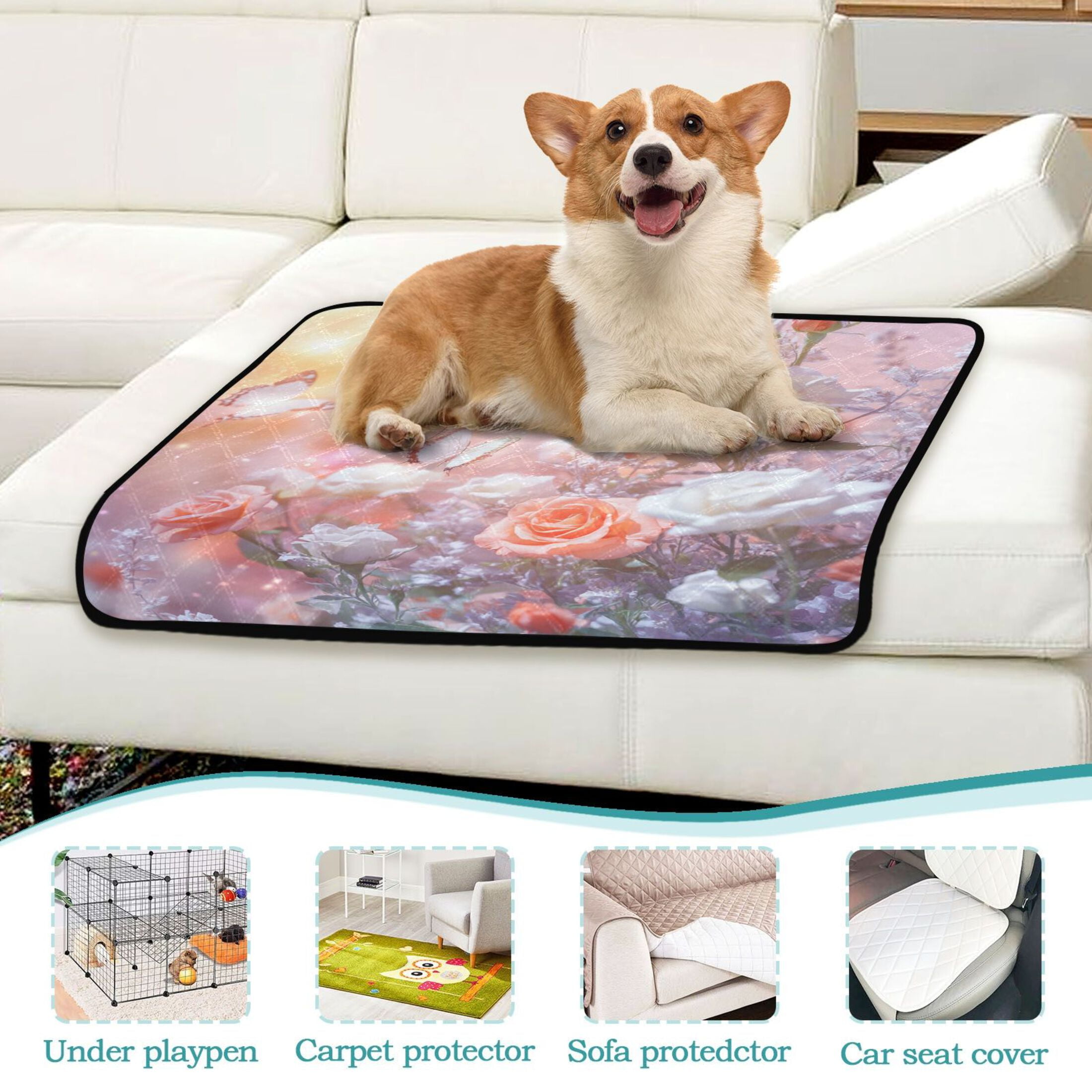 Qxltty Butterfly Gardens Cat litter Pads Pet Set of 2 Diaper Mats Center Anti-leakage Layer Absorbent Soft and Comfortable