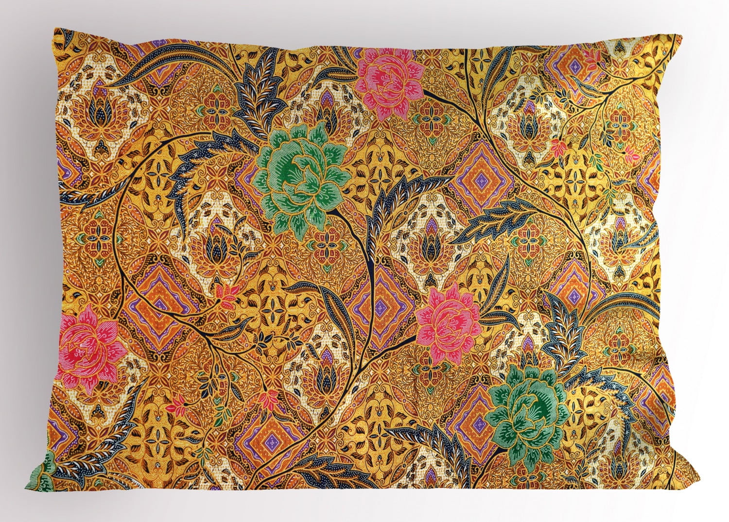 Asian Pillow Sham Traditional Malaysian and Javanese Design Rich Retro