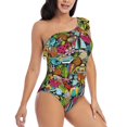 thumbnail image 3 of Pofeuu Color Summer Print Women's One Piece Swimsuits One Shoulder Swimwear Asymmetric Ruffle Monokinis Bathing Suits-X-Large, 3 of 6