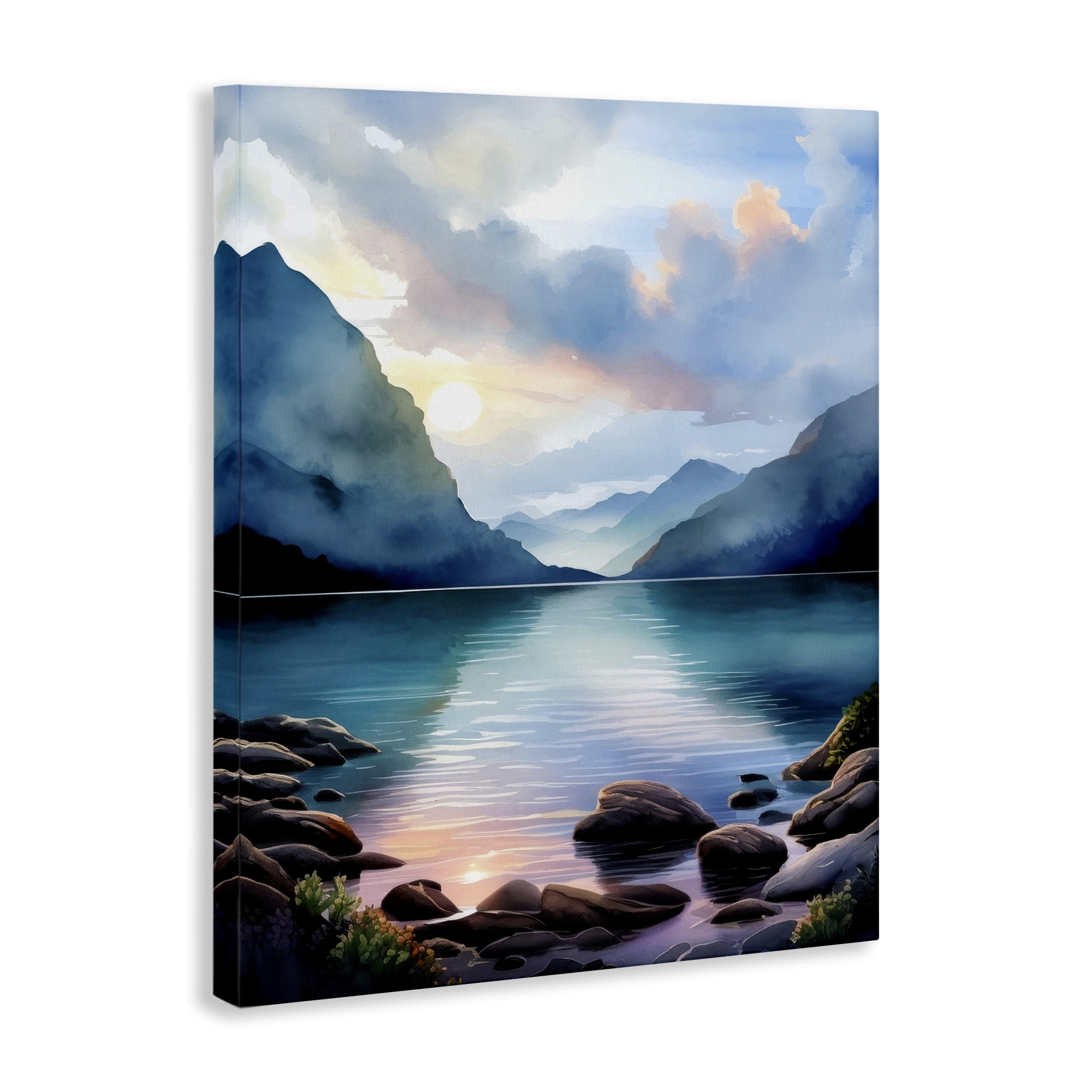 Stupell Industries Rocky Mountain Beach Landscape Painting Gallery Wrapped Canvas Art Print Wall Art, 30 x 40