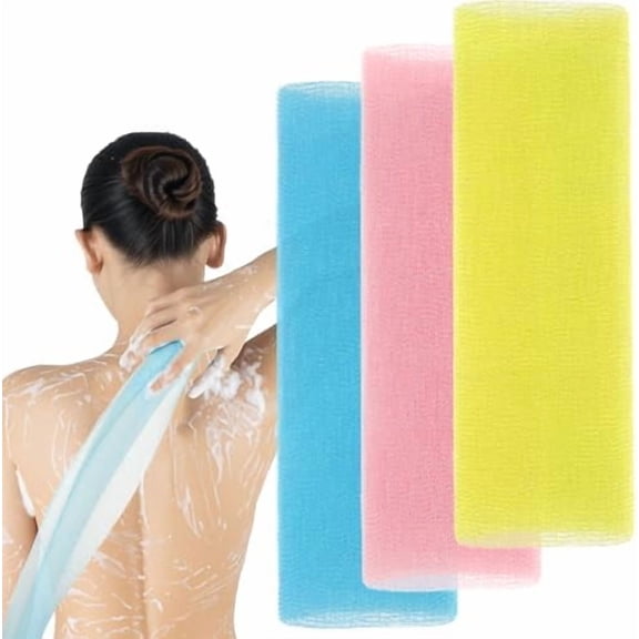 3 Pcs Exfoliating Washcloth, 35 Inch Exfoliating Bath Cloth Body Scrubber Wash Cloths for Showering Towel Japanese Washcloth Loofah Sponge Net Rag Back Washer$$Home Decor, Kitchen, & Other