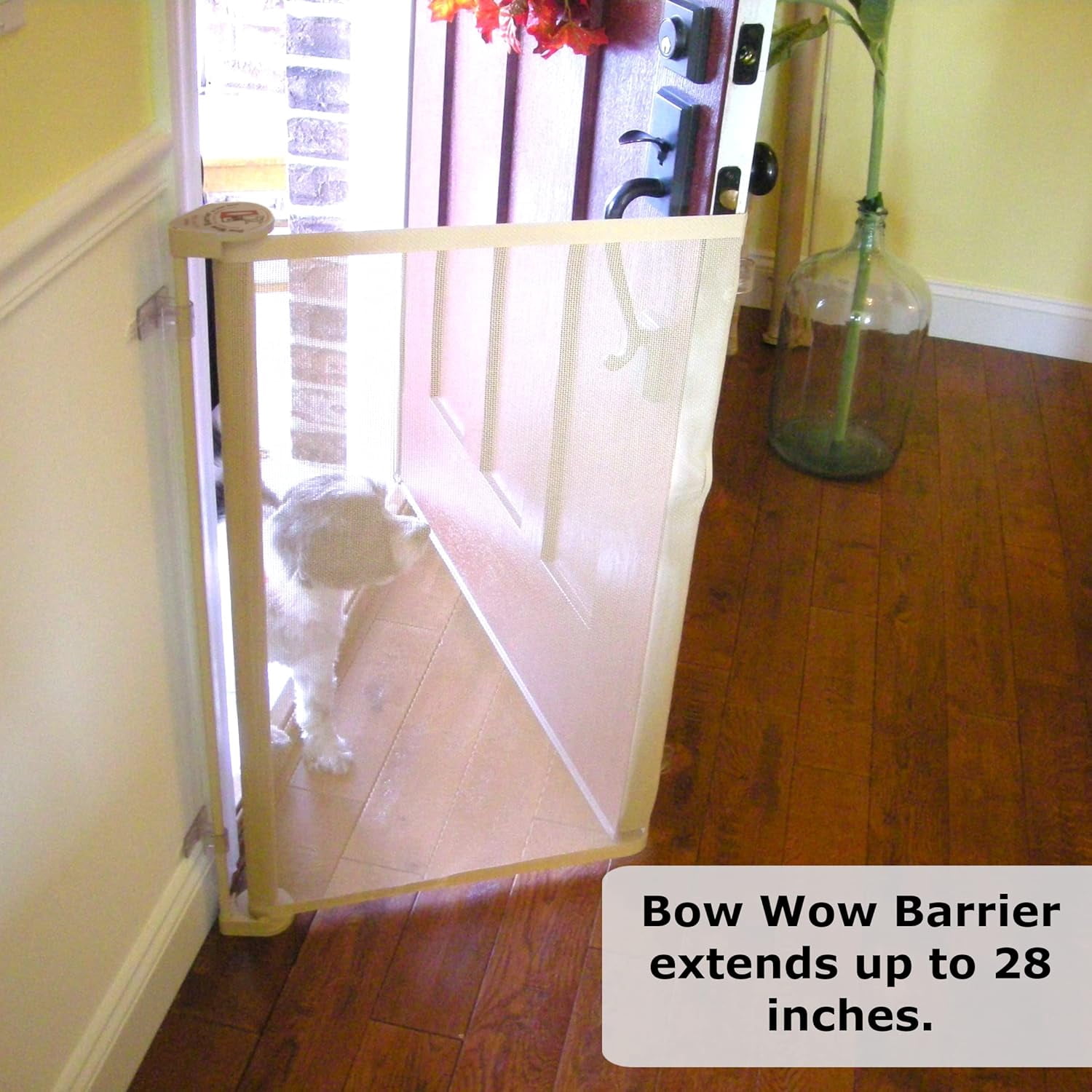 Bow  Barrier 28” Café by Smart Retract: Retractable Door Barrier for Pets