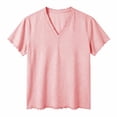 thumbnail image 4 of LEKWK V-Neck T-Shirts for men Short Sleeve Casual Cotton Linen Beach Tops with Fringed Hem Regular Fit Lightweight Pullover Summer Shirts for Vacation Yoga Pink M, 4 of 6