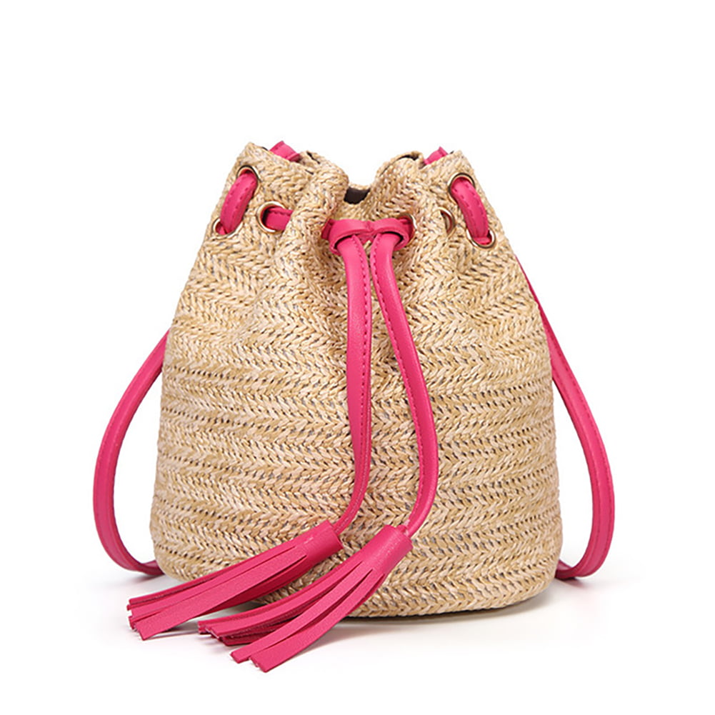 Generic - Summer Beach Woven Straw Bag, Drawstring Shoulder Bag Crossbody Bucket Bag - Walmart ...