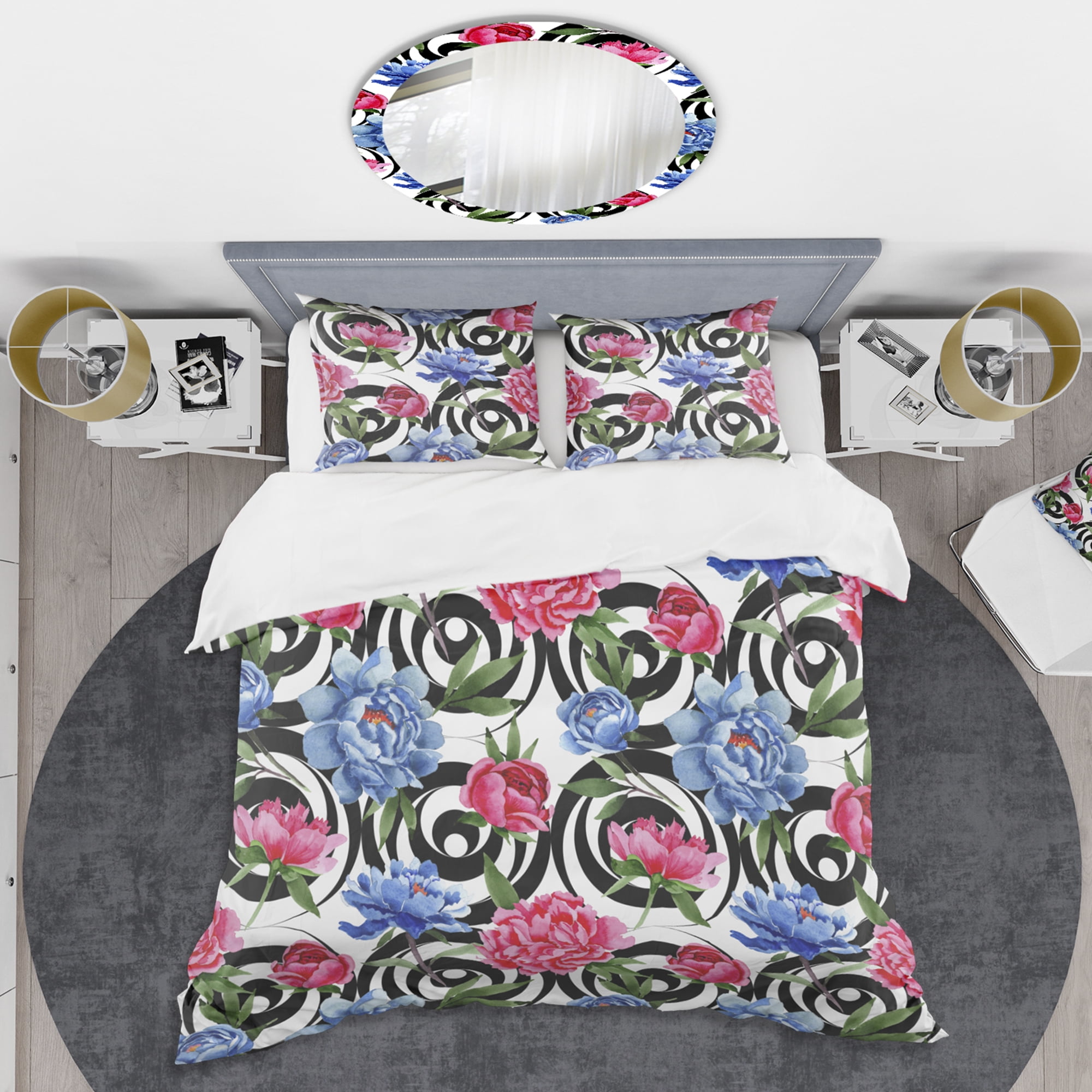 Designart 'Floral Retro Pattern I' Mid-Century Modern Duvet Cover Set