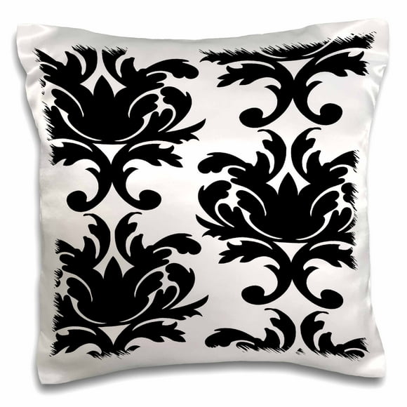 3dRose Large Elegant Black And White Damask Pattern Design, Pillow Case, 16 by 16-inch