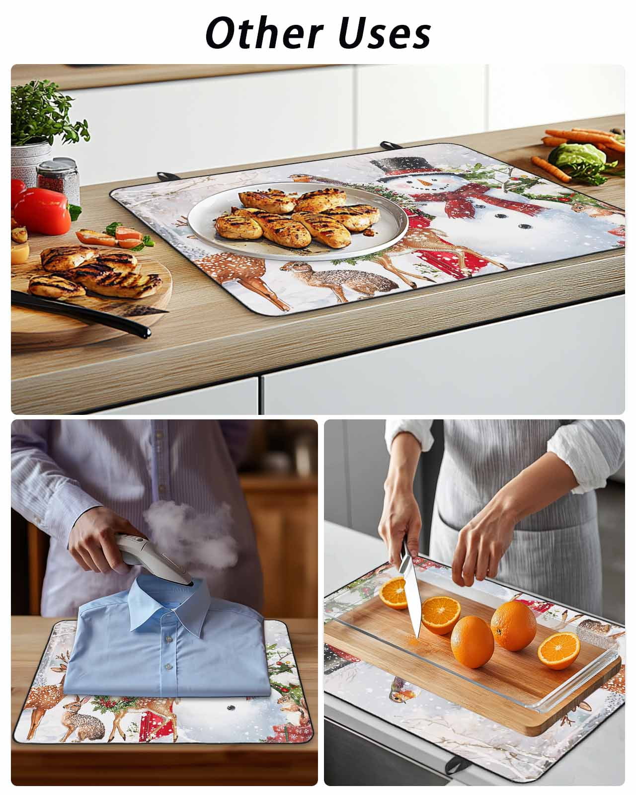 Christmas Xmas Stove Top Covers for Electric Stove, 28'x20'' Tree Snowman Deer Bird Red Balls Glass Ceramic Stove Cover Foldable Rubber Mat Heat Resistant Cooktop Protector for Kitchen