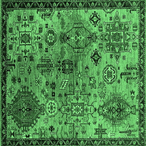 Ahgly Company Indoor Square Oriental Emerald Green Industrial Area Rugs, 5' Square