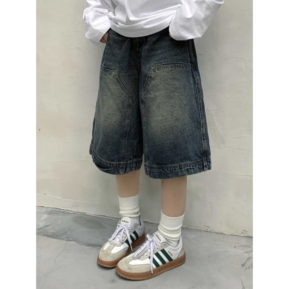 QWEEK Y2k Vintage Baggy Jorts Women Wide Leg Five Points Jeans Korean Streetwear Casual Oversize Washed Denim Shorts Summer