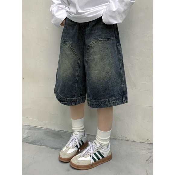 QWEEK Y2k Vintage Baggy Jorts Women Wide Leg Five Points Jeans Korean Mode Urbaine Casual Oversize Washed Denim Shorts Summer