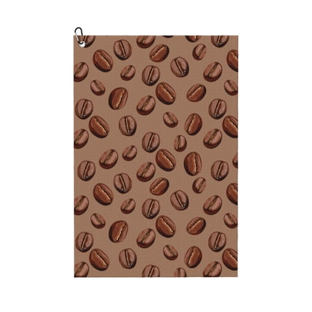 Golf Towels for Golf Bags For Men Women - Brown Coffee Bean Print 24x16in Absorbent Quick Drying Golf Towel for Cleaning Golf Ball Club Golf Bag Accessories with Carabiner