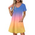 thumbnail image 2 of GaThRRgYP Women's Bohemian Short Sleeve Dress,Women's Fashion Summer Gradient Short-sleeved V-neck Casual Dress Light Blue M, 2 of 8