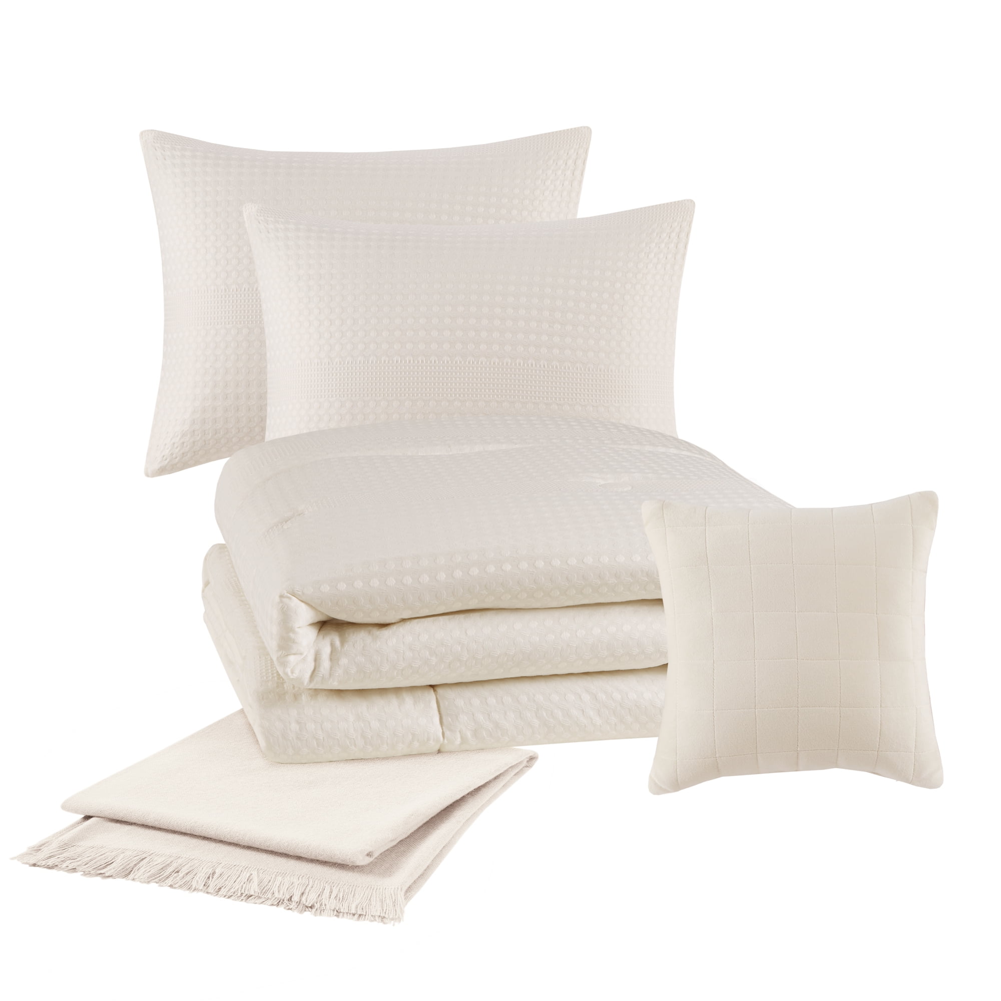 Mainstays Full/Queen Comforter Set, All-Season, 5-Piece, Ivory Waffle