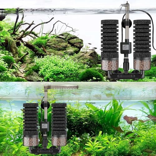 Upgrade Aquarium Electric Power Sponge Filter with Submersible Pump ，Ultra-Quiet Motor with Bio Ceramic Media Balls and 2 Spare Sponge (L for 20-55 Gal)