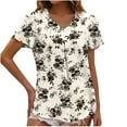 thumbnail image 2 of Wycnly Womens Blouses and Tops Dressy Beach Boho Fashion Petal Sleeve Pleated Hem Loose Lightweight Tunic Shirts Summer Floral Print V-Neck Short Sleeve Cute Tees Tops Beige l, 2 of 7