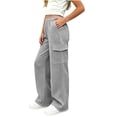 thumbnail image 5 of Xdegoge Tween Girls Wide Leg Cargo Sweatpants High Waisted Baggy Lounge Pants with Pockets Elastic Waist Y2K Casual Streetwear Workout Trousers, 5 of 7