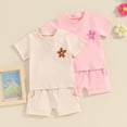 thumbnail image 7 of Okbabeha Baby Girl Summer Clothes Flower Embroidered Short Sleeve Shirt Top Solid Shorts Set Toddler Kids Casual Outfits, 7 of 7
