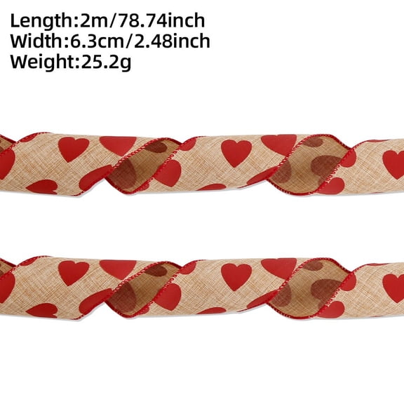 hulanddfd Valentine’s Day Heart Ribbon for Gift Wrapping, 2.5 Inch x 2.2 Yards Imitation Burlap Ribbon with Red Hearts for Valentine's Day Hanging Wrapping Party Gift Decoration Indoor Outdoor