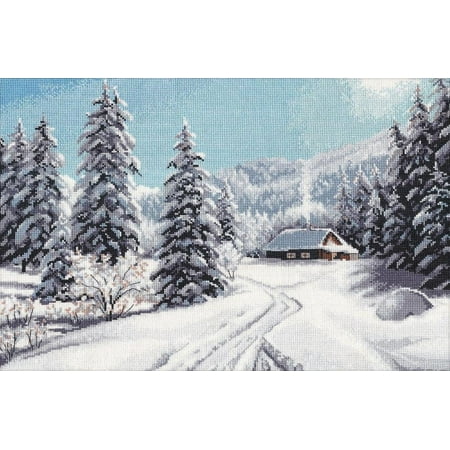 UPC: 4680021530890 | Cross-Stitch Kit On Aida Winter Day 1205 Needlework Easy Snow Forest Trees By Oven House Nature Sky