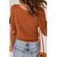 thumbnail image 1 of ABPHQTO Top de punto con cuello en V y manga croché marrón para mujer, 1 of 5