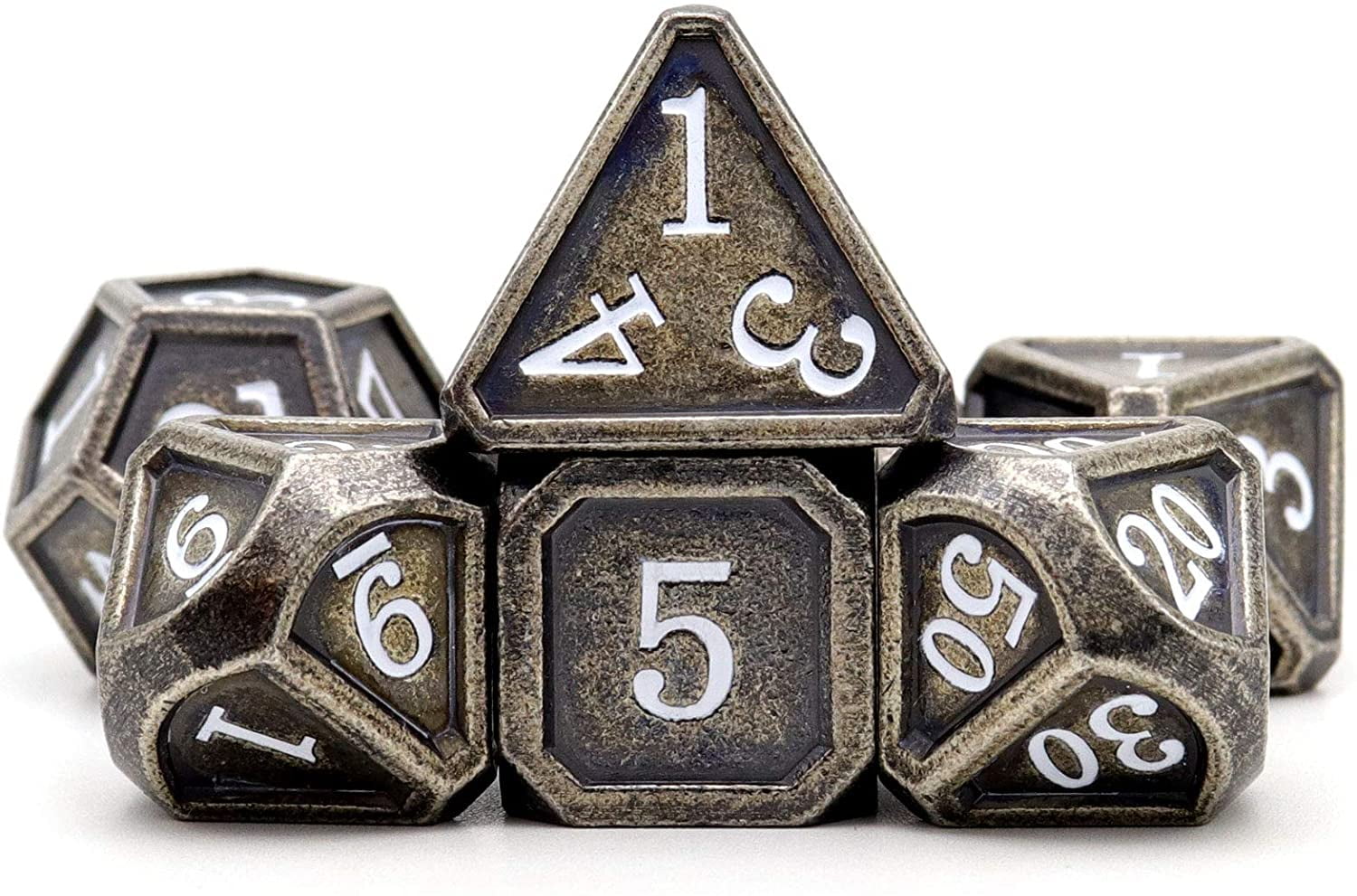 Set rpg d&d dice die 7 Piece Polyhedral Marbled Light Green d4-d20 White Numbers 