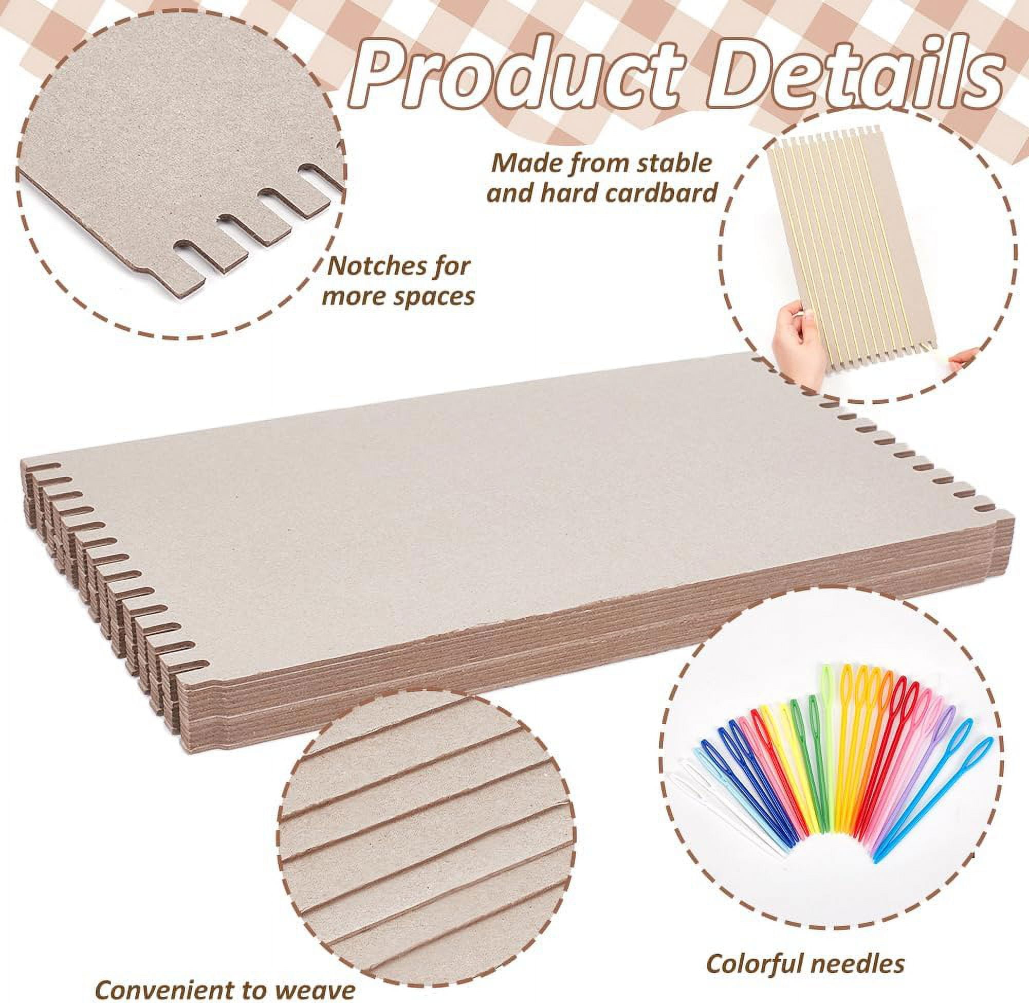36Pcs Cardboard Weaving Looms Kit (No Wool Yarn) Include 12pcs Wide Notch Weaving Looms 24pcs Plastic Sewing Needles for Beginner Knitting Sewing Crochet Basket Jewelry Crafts-13x6-1/2 Mixed Color