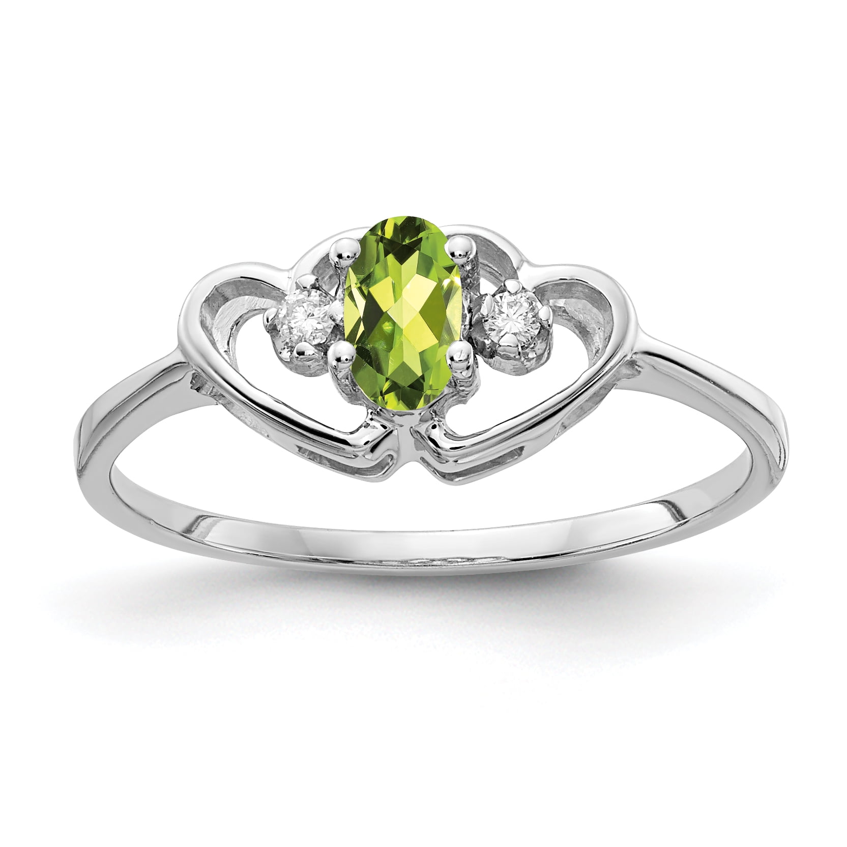 Solid 14k White Gold Heart Simulated Peridot Simulated Birthstone Ring 5mm