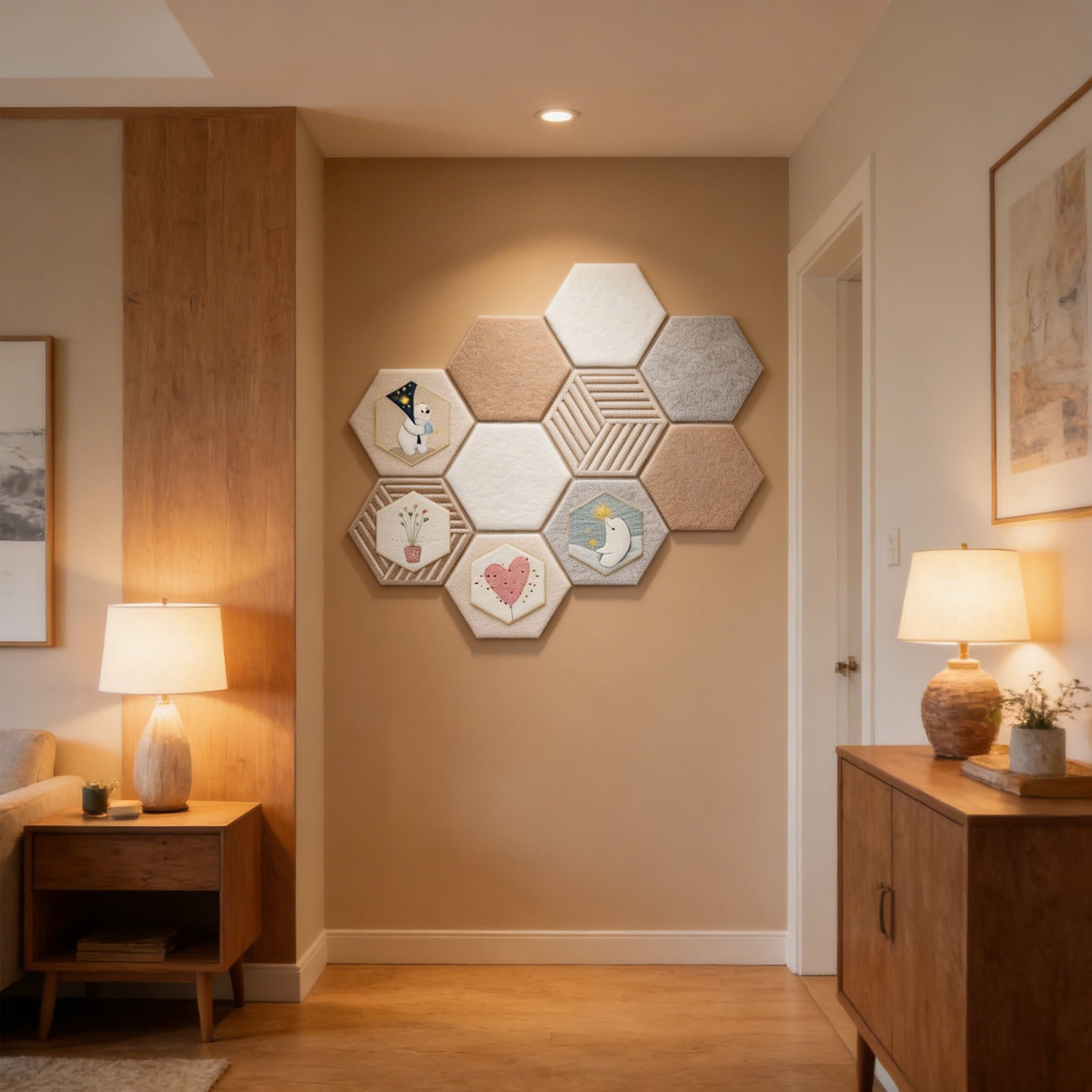 LHNFT 10pcs Hexagon Cork Board Tiles,Self-Adhesive Bulletin Board with Pushpins,Wall Decor for Home & Office