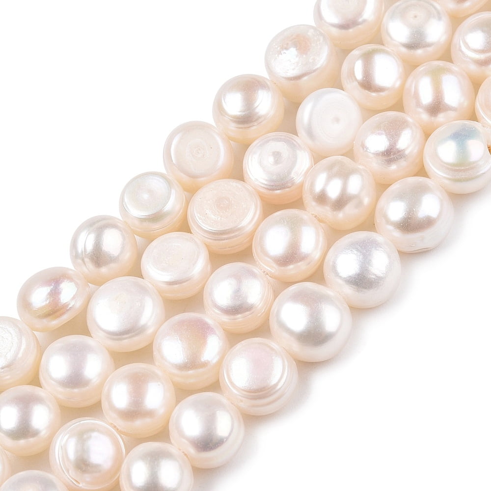 Natural Cultured Freshwater Pearl Beads Strands Two Sides Polished Creamy White 7~8x7~9x4~6.5mm Hole: 0.7mm about 46~47pcs/strand 13.78~13.98''(35~35.5cm)
