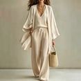 thumbnail image 3 of Idoravan Women Clothes 3 Piece Sets for Women Tank Tops Wide Leg Pants Cover Jacket Fashion Women V-Neck Sleeveless Tank Long Sleeve Cardigan and Long Pants Casual 3Pc Sets, 3 of 7