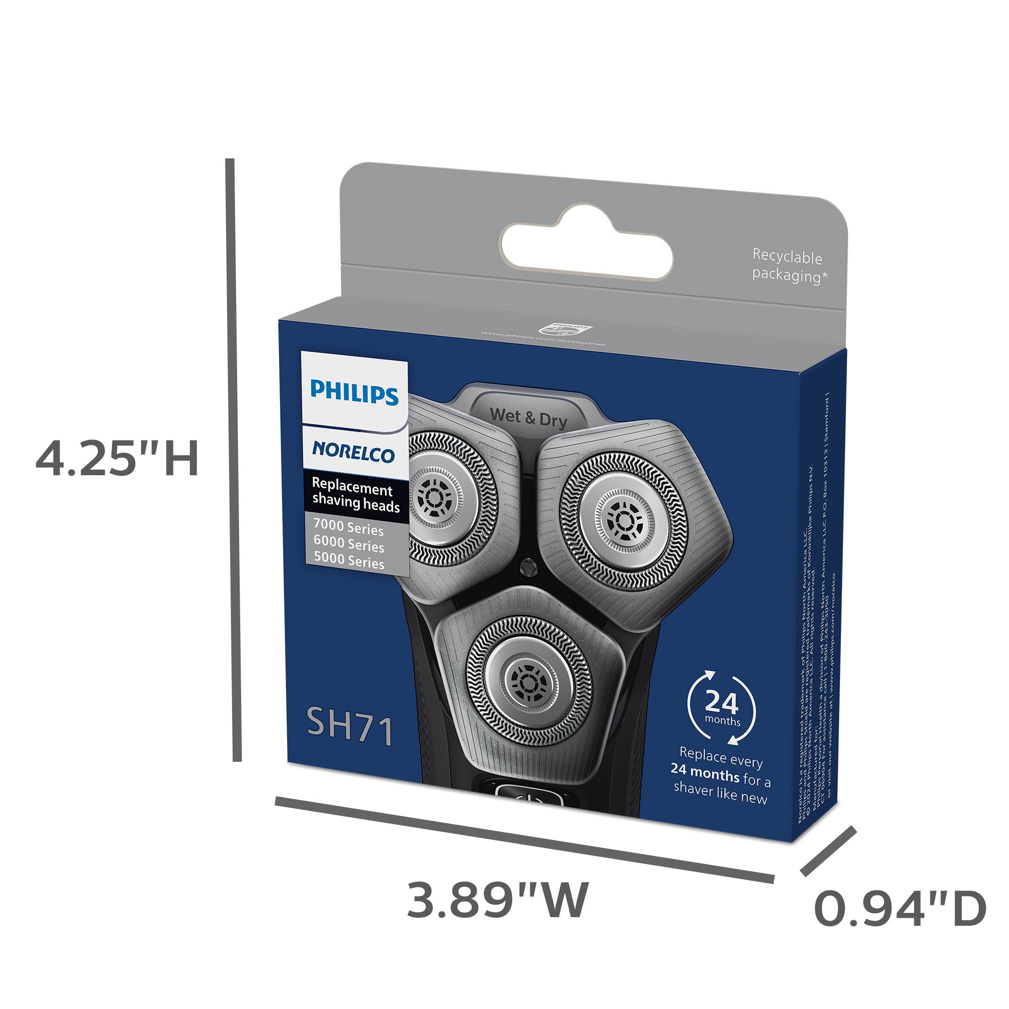 Philips Norelco Shaving Heads for Shaver Series 7000 and Angular-Shaped Series 5000, 1 Pack, 3 Pieces SH71/52