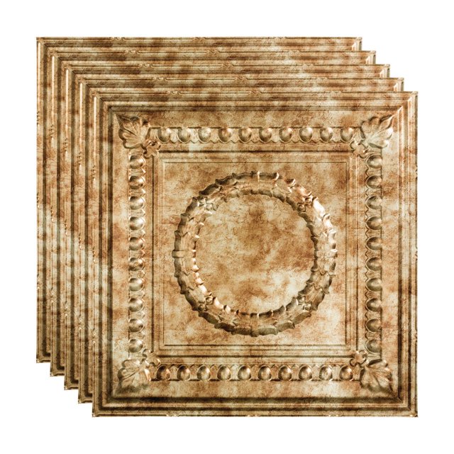 FASÄDE Rosette Decorative Vinyl 2ft x 2ft Lay in Ceiling Panel in Bermuda Bronze (5 Pack)