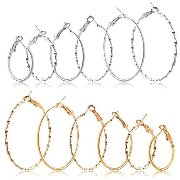 12 Pairs 6 Sizes Earrings Beading Hoop Hypoallergenic Round Circle Open Beading Hoop Earrings for DIY Crafts Jewelry Making Wedding Party Favor Gifts(Golden, Silver)