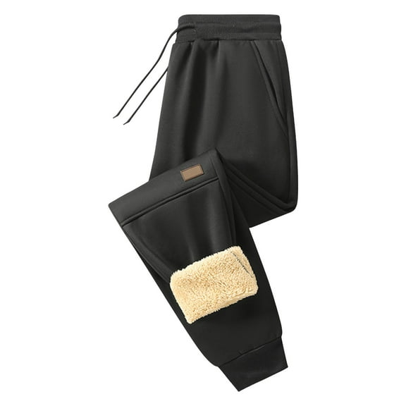 Black Pants Men Joggers Men's Fleece Sweatpants Sherpa Lined Warm Drawstring Elastic Pants with Pockets