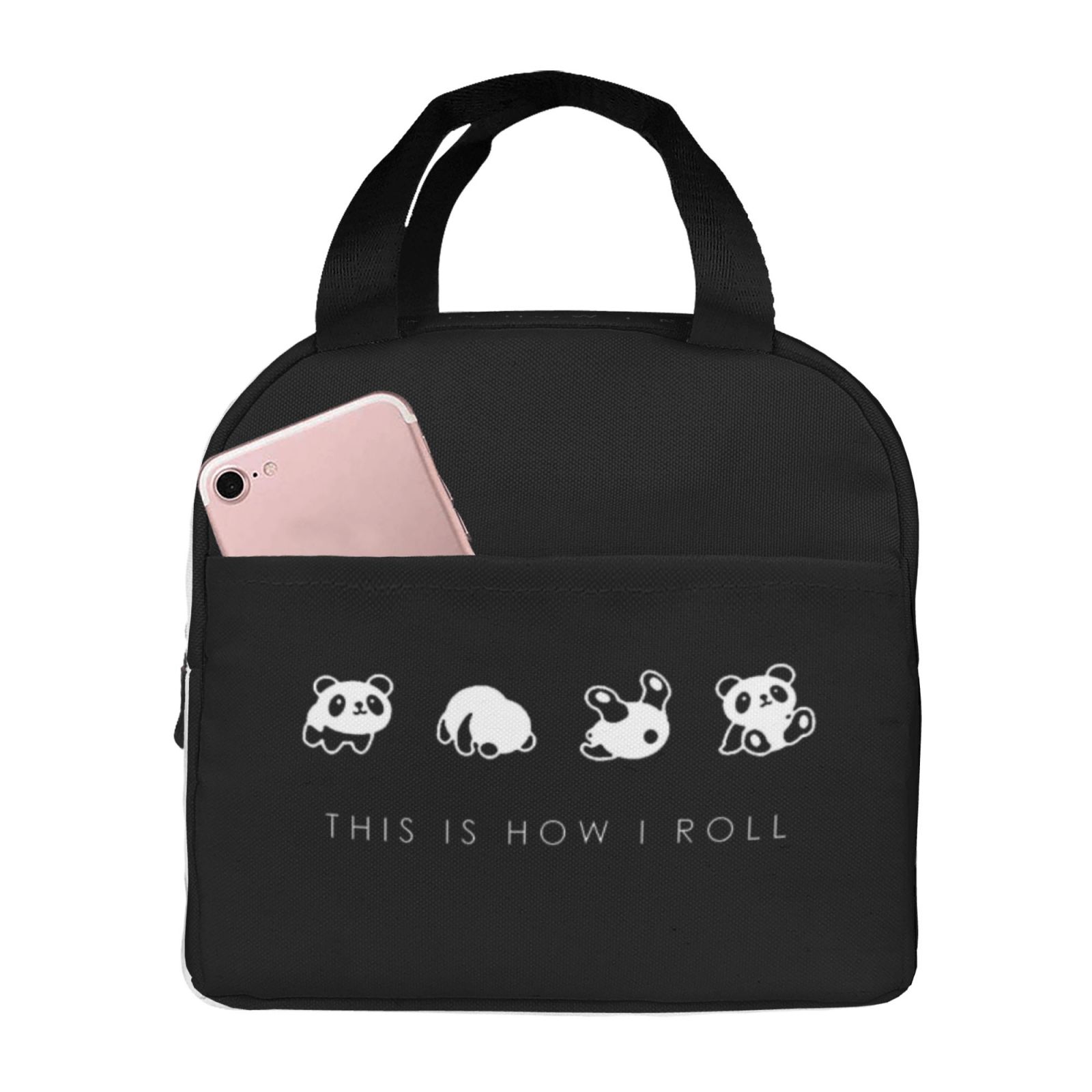 Cute Panda HOW I ROLL Lunch Bag for Men Women Insulated Lunch Box Cute