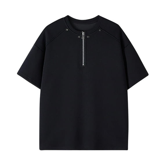 Plus Size T Shirts for Men M-5X Big and Tall Short Sleeve Zipper Crewneck Tees Tops Mens Casual Solid Color Pullover Going-Out Tshirts Shirt