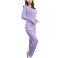 thumbnail image 4 of cfhntfmh Pajama Sets for Women Crewneck Long Sleeve Sleepwear Tops Comfy Long Pants Sleepwear Soft Sets with Padded, 4 of 6